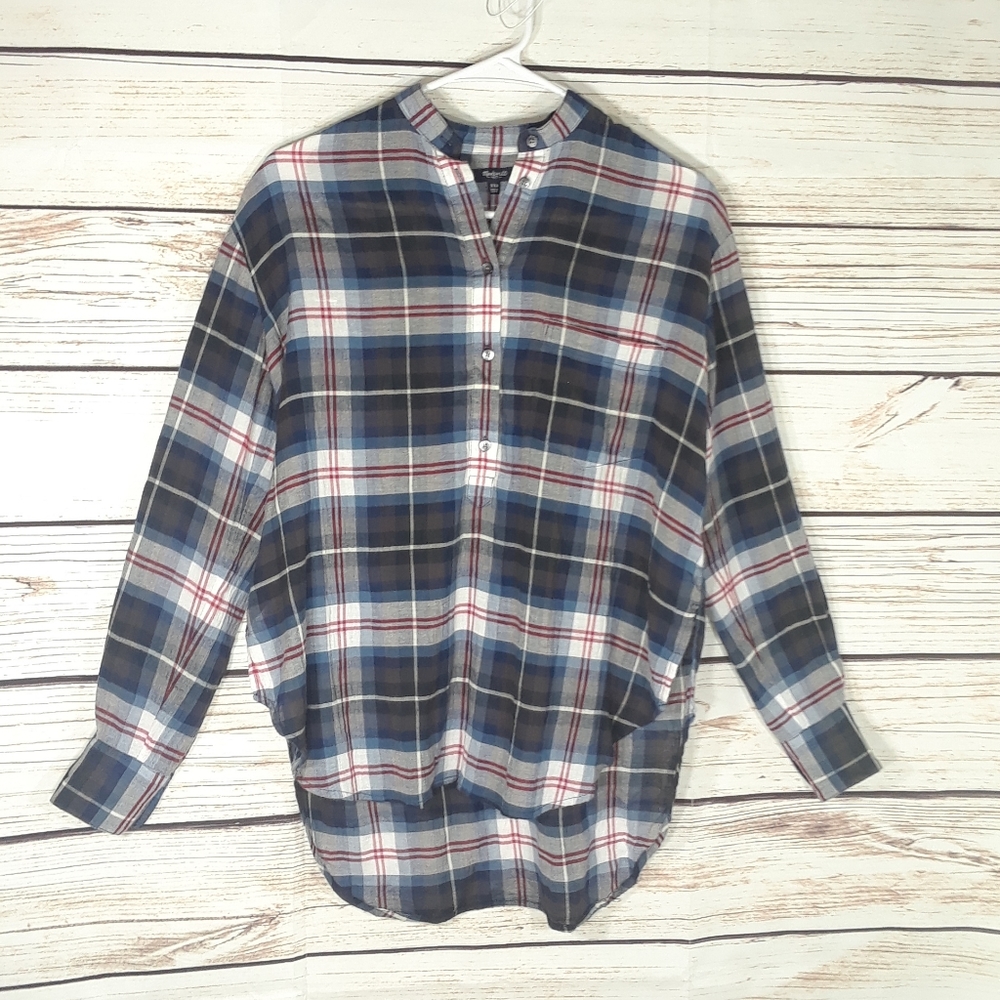 Madewell plaid collarless top